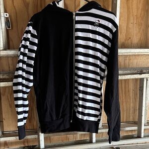 Hot Topic Black and White Striped Zip-Up Sweater
